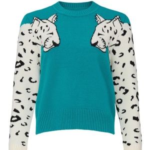 MINKPINK Teal Blue Green Snow Leopard Sweater XS